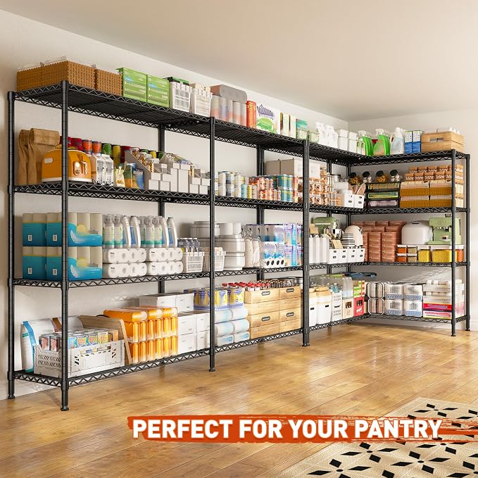 REIBII Metal Shelving, 70" W Space Saving&1240LBS Heavy Duty for Kitchen | Adjustable Metal Shelving, 4-Tier Freestanding, Powder Coated Moisture Resistant, Anti-Tipping Device, Leveling feet