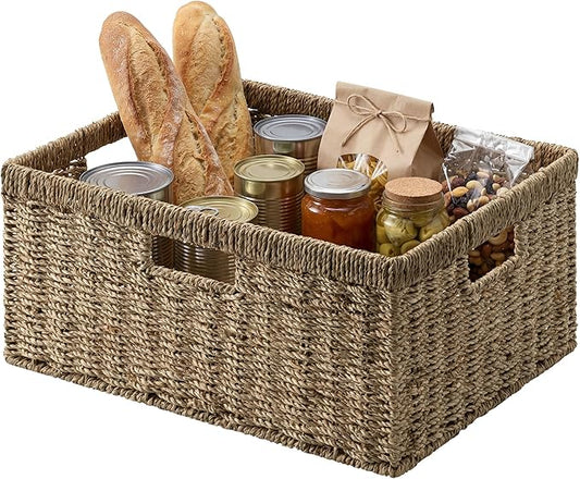 StorageWorks Extra Large Wicker Baskets for Organizing, Seagrass Storage Basket with Built-in Handles, 1 Pack