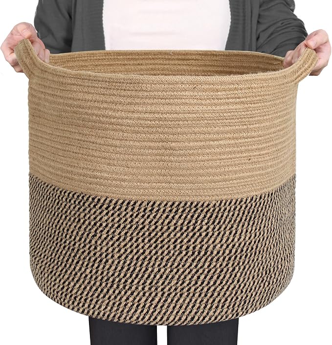 MEGASKET Large Wicker Storage Basket, 16" x 14" Woven Baskets for Storage, Blanket Storage for Living Room, Big Round Wicker Bin for Laundry, Pillows, Towels, Shoes, Dog Kids Toy Box, Home Decor