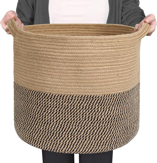 MEGASKET Large Wicker Storage Basket, 16" x 14" Woven Baskets for Storage, Blanket Storage for Living Room, Big Round Wicker Bin for Laundry, Pillows, Towels, Shoes, Dog Kids Toy Box, Home Decor