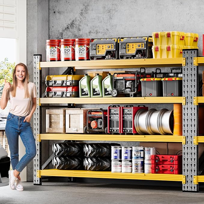 5000LBS Heavy Duty Garage Shelving Units,60" Wide & Deep Storage Shelves,Yellow Metal Garage Shelves,Large Storage Rack,Steel Shelf,Industrial Shelving for Shop,Warehouse,60" W x 24" D x 70" H