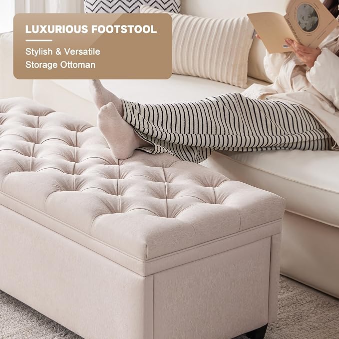 Mangodan 43 Inch Storage Ottoman, Tufted Ottoman with Storage | End of Bed Ottomans for Living Room, Bedroom, Modern Entryway Benchs
