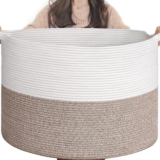 Goodpick Extra Large Woven Blanket Basket Living Room & Playroom, 115L | 23.5 x 23.5 x 15.8 In Woven Basket for Storage, Kids Toy Storage for Playroom, Laundry Basket for Towels, Mele