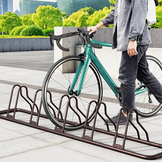 Simple Houseware 5-Bike Adjustable Floor Storage Rack for Garage, Bronze | Bicycle Parking Stand Organizer for Road and Kids Bikes