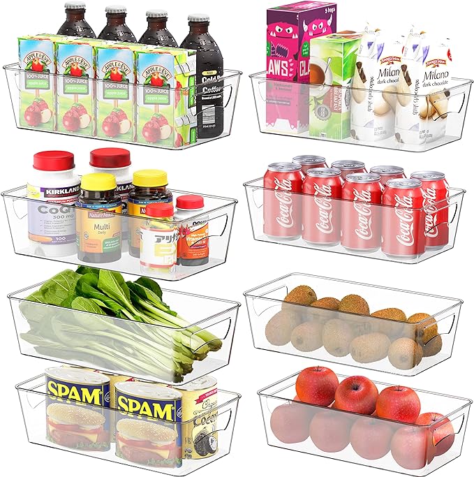 Simple Houseware 8 Pack Clear Fridge Storage Bins Organizer (12"x6.2"x3.4") | for Cabinet / Pantry / Refrigerator / Freezer / Kitchen