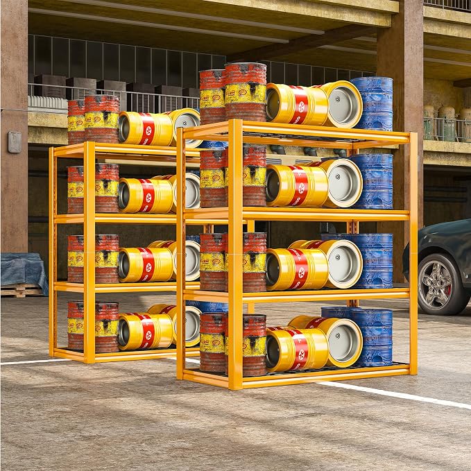 REIBII 40" W Yellow Garage Shelving with Double-Layer Frames for Homeowners | 2240Lbs, Adjustable, 10-Min Easy Assembly, Wire Mesh Panels, for Garage Basement Warehouse Commercial, 40"W×19.5"D×59.5"H, 4P