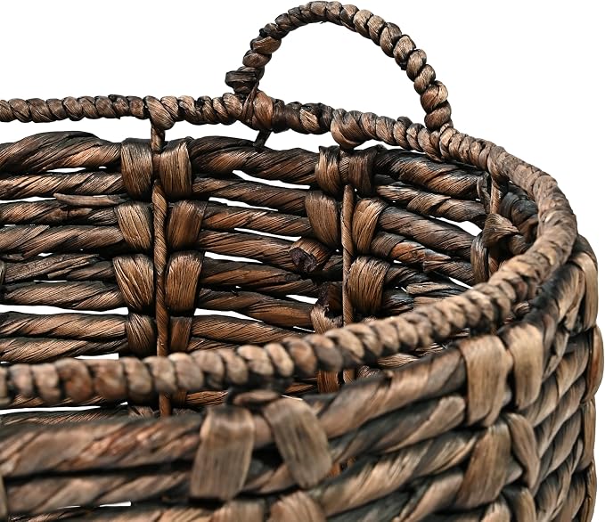 happimess Laurel Hand-Woven Abaca Storage Basket 19", Brown | Wicker Seagrass Container with Handles for Decoration, Laundry Room Entryway Hamper, 22 Pounds Capacity, Braided Accents