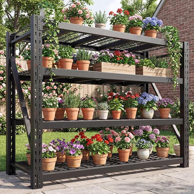 Bepatio 11000LBS Heavy Duty Garage Shelving, 4-Tier Adjustable Storage Shelves Metal Shelving, Industrial Shelf for Basement Warehouse Commercial Garage Shop, 72" H× 60" W × 24" D, Black