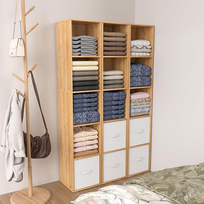 5 Cube Storage Organizer, 5 Tier Cube Low Bookcase Freestanding Storage Display Organizer, Five-Cubes Open Shelf Bookshelf for Home Office (Oak, 5-Cube)
