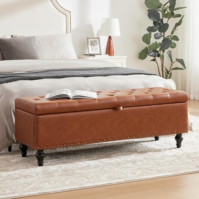 Mangodan 43 Inch Storage Ottoman, Tufted Ottoman with Storage | End of Bed Ottomans for Living Room, Bedroom, Modern Entryway Benchs