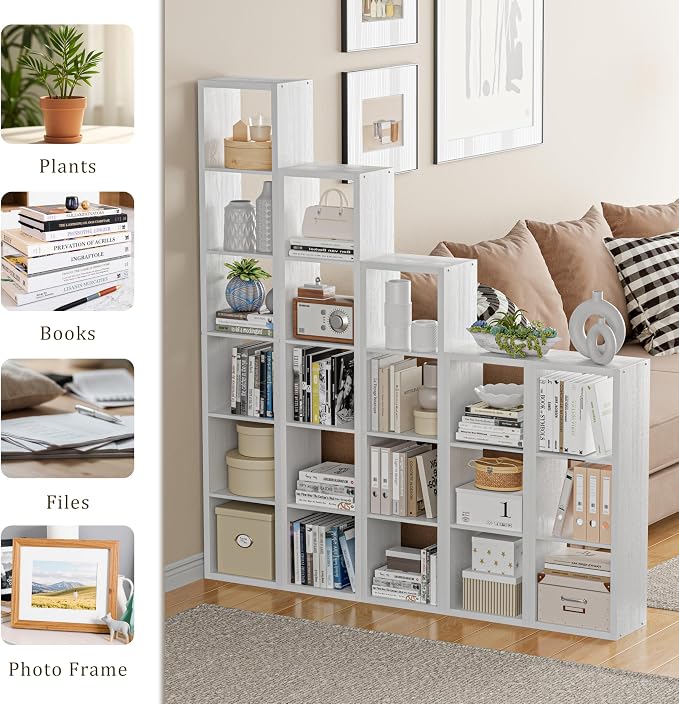 VDNEND Tall Cube Storage Organizer Bookcase, 5 Tier 11 inch Open Back Cubical Shelf with Thickened Border, Display Bookshelf for Living Room, Home Office, Sturdy Room (White, 5 Cube,Vertical)