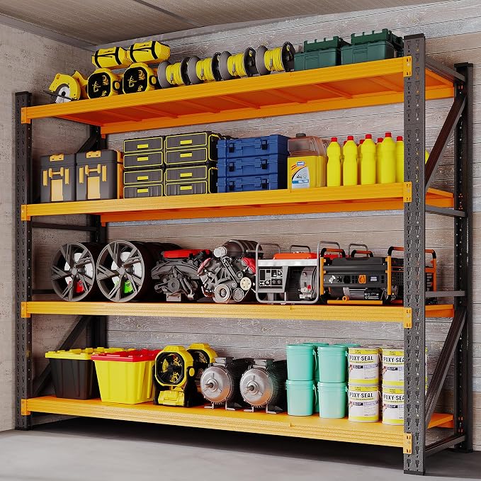 BYNSOE 78.8" W Storage Shelves 7000lbs Garage Metal Shelving Heavy Duty Garage Shelves Adjustable Storage Shelves for Industrial, Factory, (Black Orange, 78.8" W X 24" D X 78.8" H)