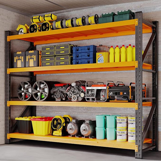 BYNSOE 78.8" W Storage Shelves 7000lbs Garage Metal Shelving Heavy Duty Garage Shelves Adjustable Storage Shelves for Industrial, Factory, (Black Orange, 78.8" W X 24" D X 78.8" H)