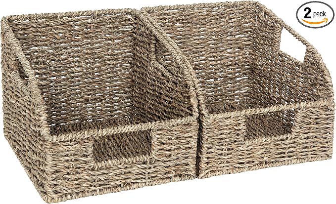 StorageWorks Wicker Baskets for Organizing, Pantry Organizers and Storage, Seagrass Storage Basket for Pantry Shelves, Natural, 2 Pack