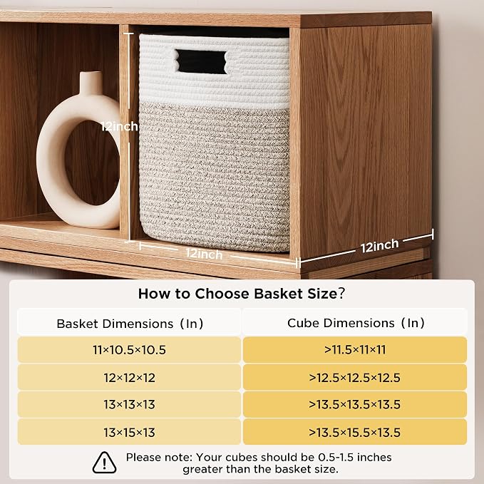 UBBCARE Set of 4 Storage Basket-12 X 12 X 12 in, Cotton Rope Basket for Shelves, Toys, Book, Cube Storage Bins with Handles, Woven Storage Basket for Organizing, White Brown