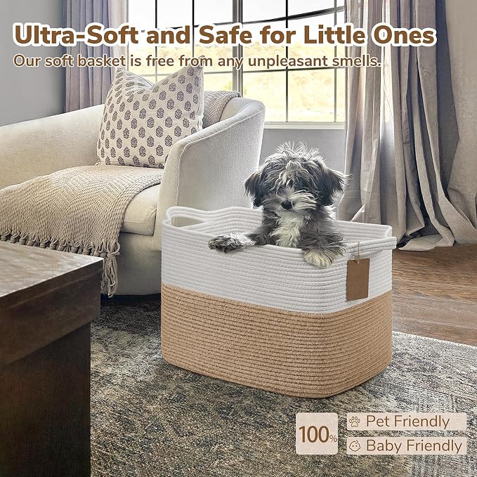 Goodpick Large Woven Storage Baskets for Organizing, Jute | 50L, 18 × 14 × 12 in, Handles, Nursery & Bedroom Organization, Toys, Blankets, Books & Kids Essentials Storage