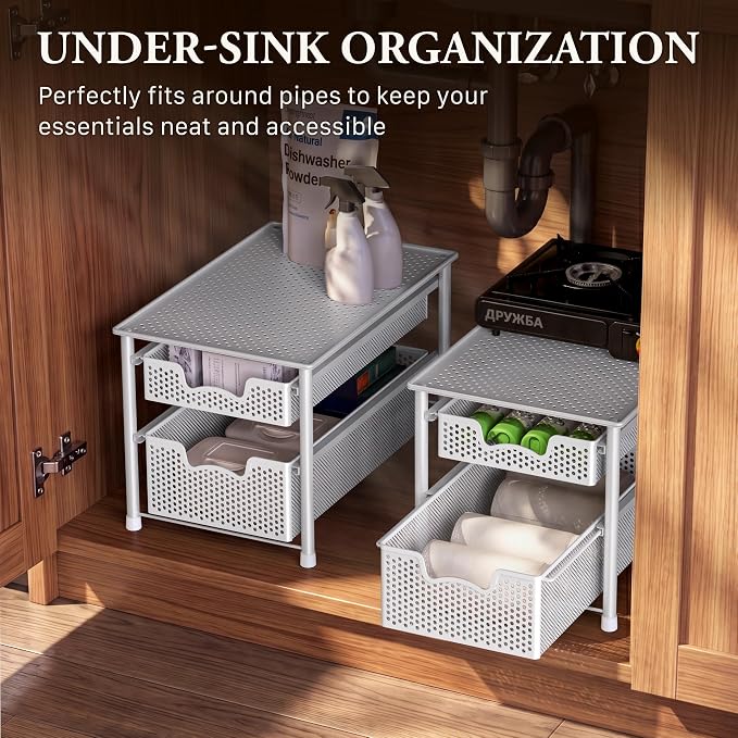 Simple Houseware Stackable 2 Tier Sliding Basket Organizer Drawer, White