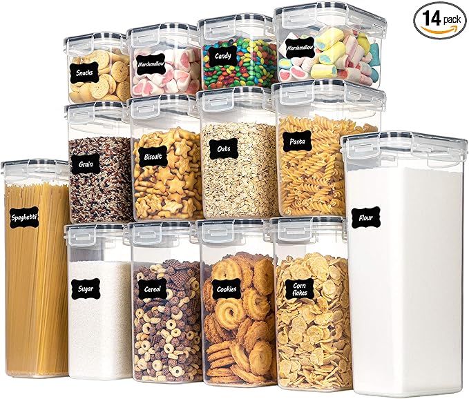 CHEFSTORY Airtight Food Storage Containers Set, 14 PCS Kitchen Storage Containers with Lids for Flour, Sugar and Cereal, Plastic Dry Food Canisters for Pantry Organization and Storage