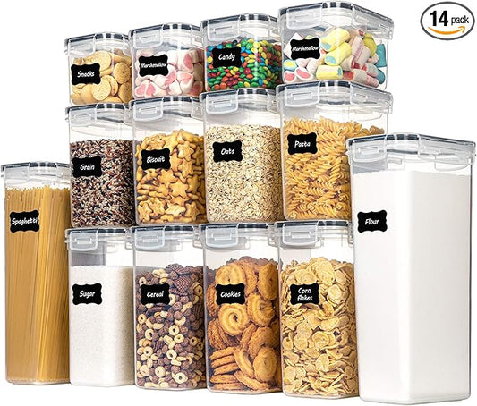 CHEFSTORY Airtight Food Storage Containers Set, 14 PCS Kitchen Storage Containers with Lids for Flour, Sugar and Cereal, Plastic Dry Food Canisters for Pantry Organization and Storage