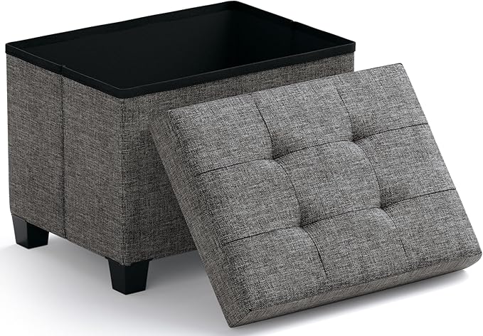 Ornavo Home Small Rectangle Storage Ottoman with Legs, 12x16x12, Dark Gray | Foot Rest Stool Seat; Holds Up to 600 lbs; Ideal for Living Room, Bedroom, Home Office or Dorm