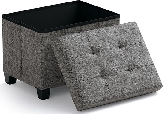 Ornavo Home Small Rectangle Storage Ottoman with Legs, 12x16x12, Dark Gray | Foot Rest Stool Seat; Holds Up to 600 lbs; Ideal for Living Room, Bedroom, Home Office or Dorm