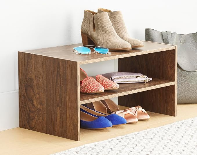 Whitmor Wood Stackable 2-Shelf Shoe Rack, Walnut, 24 inches，2 Pack