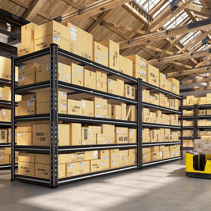 REIBII 48" W Garage Shelving 3080LBS Storage Shelves 5 Tier Industrial Shelving Adjustable Metal Storage Shelves for Garage, Basement, Warehouse, Commercial, Easy Assemble, 48" W x 72" H x 24" D, 4PC