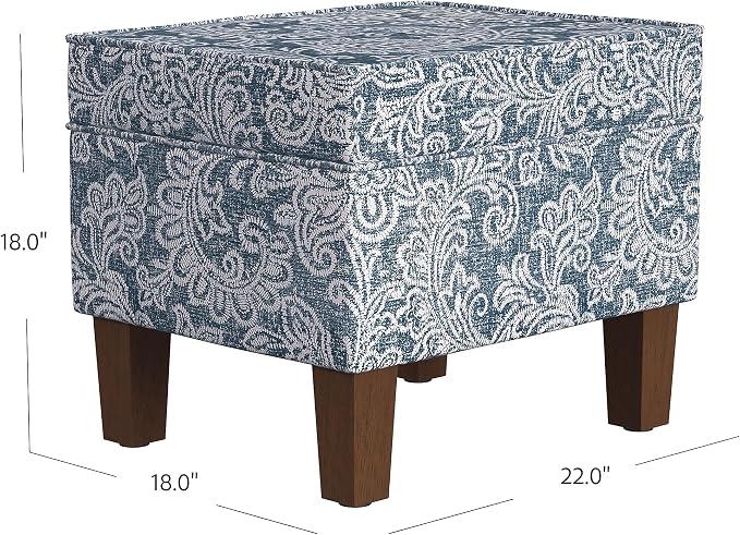 Spatial Order 22" Dinah Collection Storage Ottoman - Blue Denim Jacobean Print