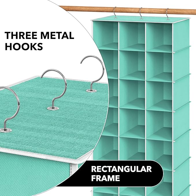 Simple Houseware 24 Section Shelves Hanging Shoes Organizer, Turquoise | 3 Metal Hooks, 8 Tier, Holds Up to 24 lbs