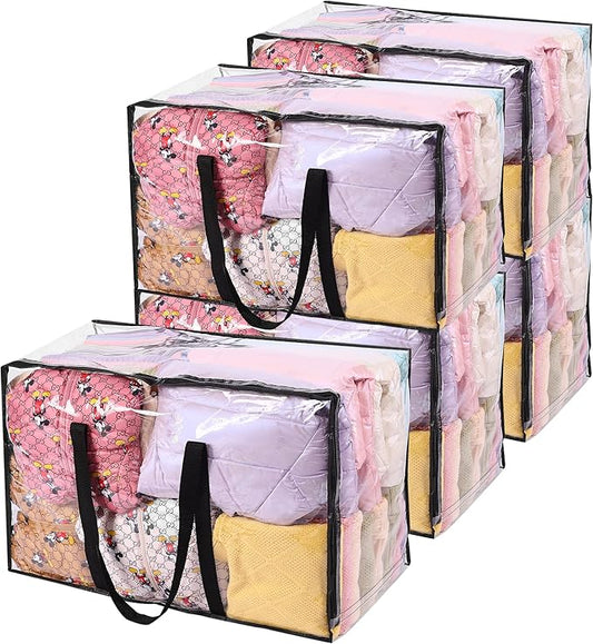 Vieshful 5 Pack 110L Clear Comforters Storage Bags with Zipper | Plastic Storage Bag, Foldable Closet Organizer, For Comforter Blanket Bedding Duvet Toys, Moving Bags