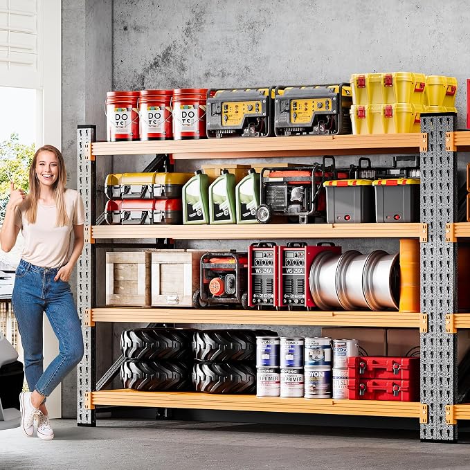 5000LBS Heavy Duty Garage Shelving Units,60" Wide & Deep Storage Shelves,Orange Metal Garage Shelves,Large Storage Rack,Steel Shelf,Industrial Shelving for Shop,Warehouse,60" W x 24" D x 70" H