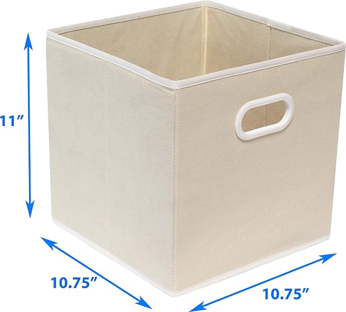 Simple Houseware 11-Inch Foldable Cube Storage Bins with Handles, Beige | 6-Pack Lightweight & Durable Structure Fabric Cubes Organizer for Closet or Shelves