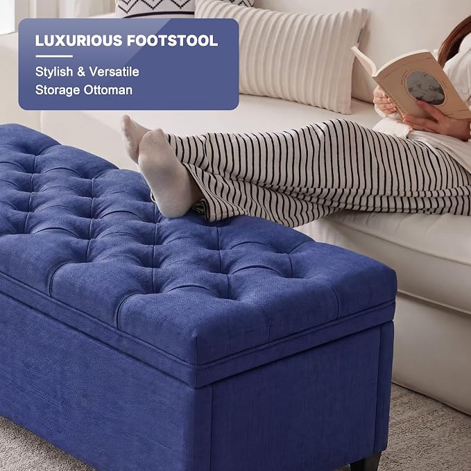Mangodan 50 Inch Large Storage Ottoman, Tufted Ottoman with Storage | End of Bed Ottomans for Living Room, Bedroom, Modern Entryway Benchs