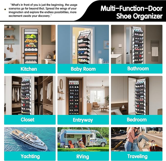 Kotkn 10 Tier Hanging Shoe Rack - Heavy Duty Behind The Door Hanging Shoe Rack, Sturdy Oxford Cloth, 20+ Pairs Over The Door Shoe Cabinet for Boots and Sneakers - Save 50% Closet Space! (Piano White)