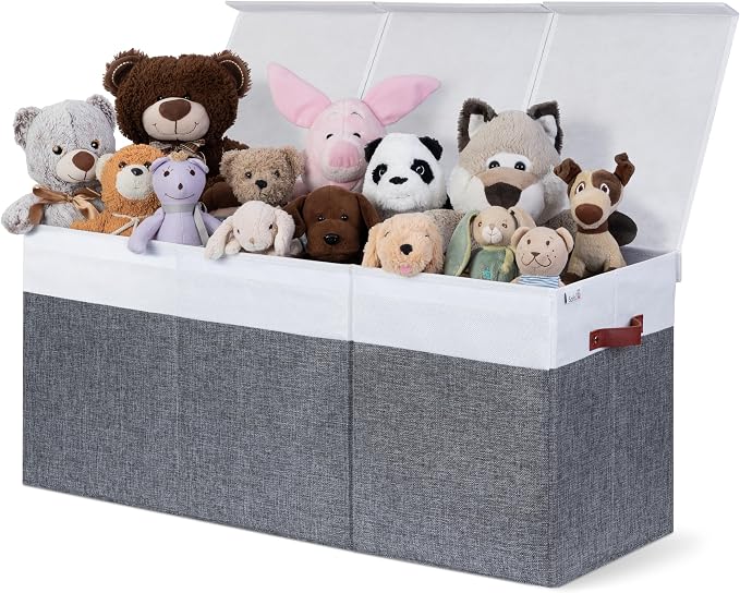 SoftOwl Extra Large Toy Storage Organizer with Lid - Sturdy, Collapsible Toy Chest Storage Box Design - Toys Bin with Dividers for Kids, Nursery, Bedroom, Playroom 37"x16"x14"