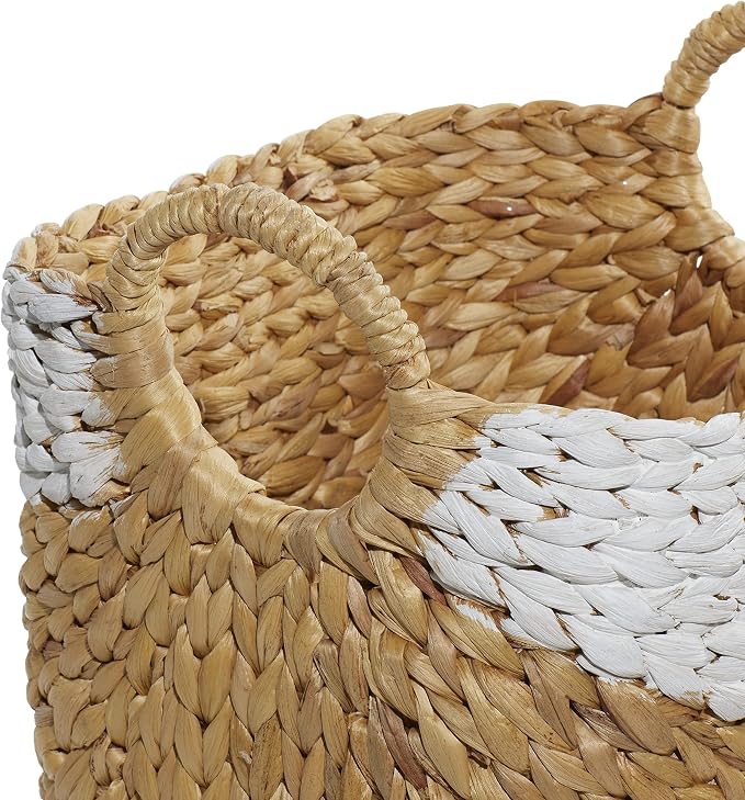 Deco 79 Seagrass Handmade Two Toned Storage Basket with Handles, Set of 3 19", 17", 15"W, Brown