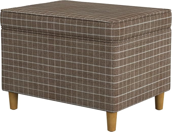 Spatial Order 24" Dinah Collection Storage Ottoman - Brown Windowpane Fabric