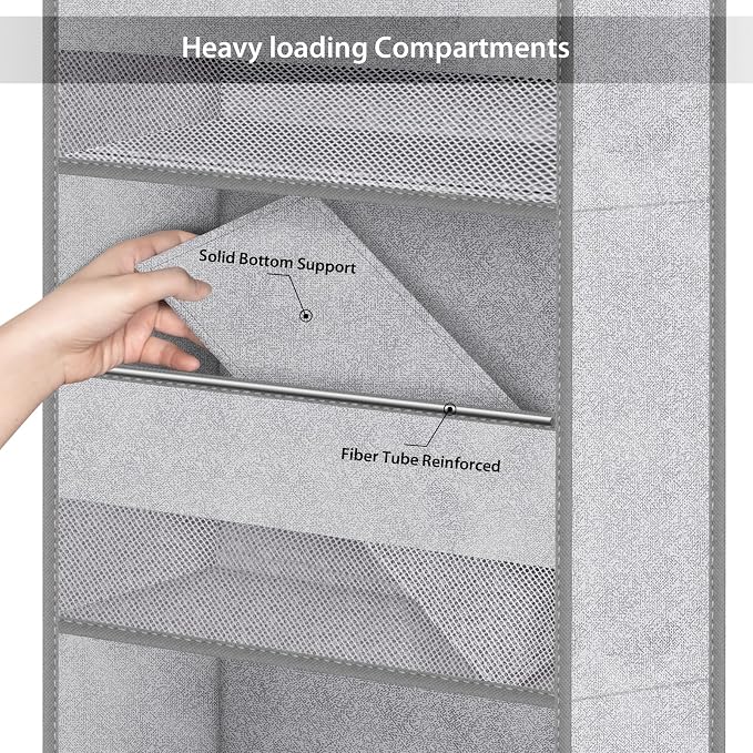 Univivi Over Door Hanging Organizer for Baby Nursery, Grey Pattern, 6-Shelf | Door Storage with Large Capacity Breathable Mesh Pockets, Fabric Over Door Organizer for Baby Essential, Bedroom and Dorm