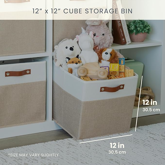 OrganiHaus 12x12 Cube Storage Bins, Set of 4 - Fabric Storage Cubes | Sturdy, holds its shape; odor-free; fits 12-inch cube shelves; vegan leather handles