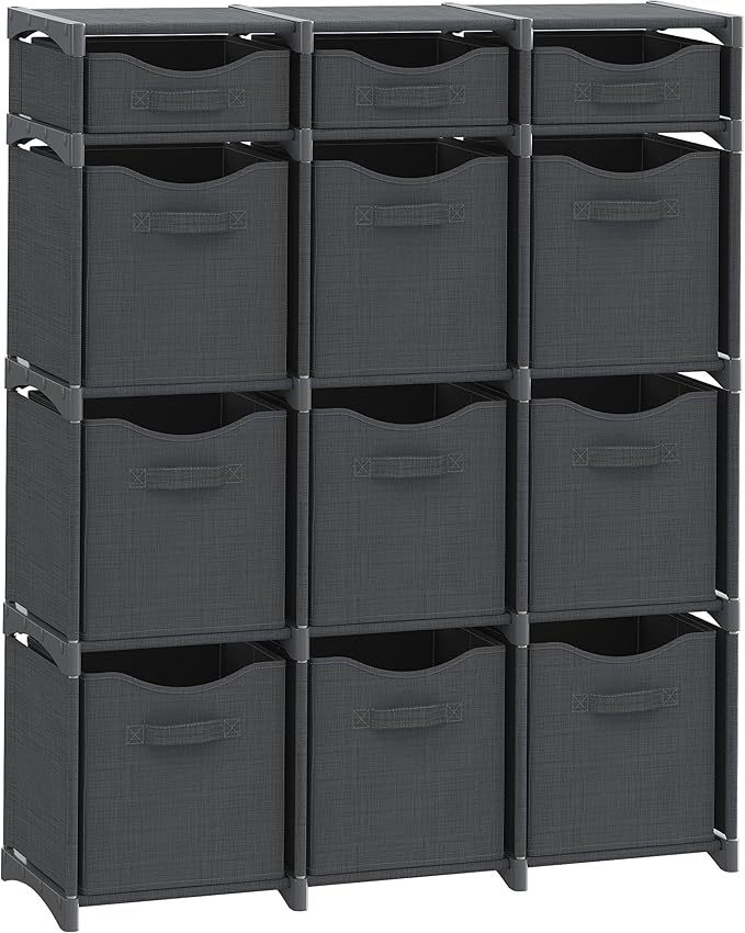 Cube Storage Organizer with Storage Bins Included - The Perfect Closet Organizers and Storage Solution. Includes 12 Storage Cubes, Great For Toy Storage, Closet Storage, Clothes Storage (Dark Grey)