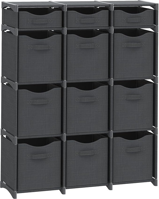 Cube Storage Organizer with Storage Bins Included - The Perfect Closet Organizers and Storage Solution. Includes 12 Storage Cubes, Great For Toy Storage, Closet Storage, Clothes Storage (Dark Grey)