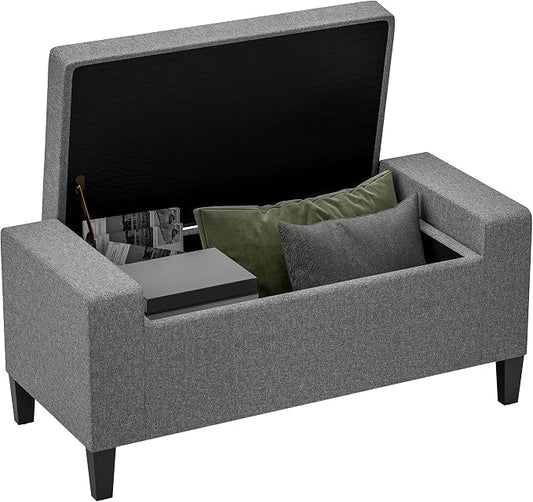 HOMCOM 36" Ottoman with Storage, Lift Top Rubberwood Legs 330 lb Gray | Storage Ottoman Bench, Linen Upholstered Entryway Seat, Living Room, Bedroom