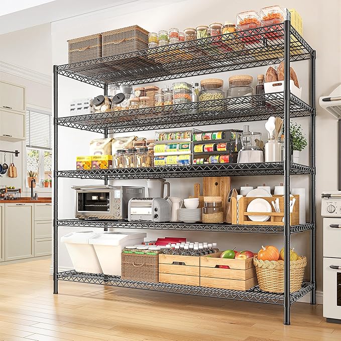 REIBII 55.5" W Storage Shelves 3200LBS Wire Shelving Unit 5 Tier Metal Shelving Garage Shelving 2PCS Heavy Duty Metal Shelves for Storage Rack Commercial Adjustable Pantry Shelf