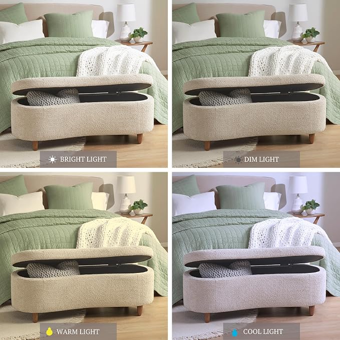 Bailey Boucle-Style Curved Storage Accent Bench
