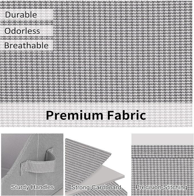 WUIKE Closet Storage Bins with Handles, 3-Pack, Large, Open Front, Greige | Trapezoid Organizing Bins, Fabric Storage Baskets with Handles, Foldable Storage Bins for Clothes, Purses, and Blankets