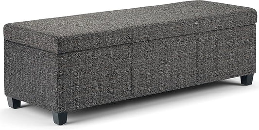 SIMPLIHOME Avalon Storage Ottoman Bench - 48" Wide x 16" High Upholstered Tweed Look Fabric Rectangular Lift-Top Ottoman in Dark Grey, Contemporary Storage Bench for Living Room with High-Density Foam