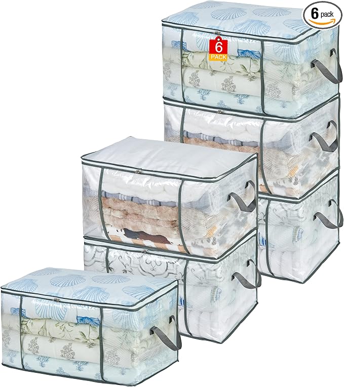 MKOKYD 80L Clear Large Storage Bag, Clothes Storage Containers for Organizing Closet, Bedroom, Underbed, Comforters, Clothing, Blankets, Pillow, Foldable Organizer with Sturdy Handle and Zippers (6)