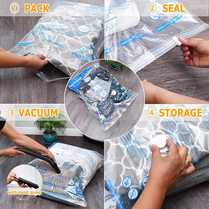 MEIQIHOME Vacuum Storage Bags, Space Saver Sealer Bags,Vacuum seal bags for clothing, Pillows, Comforters, Blankets, Bedding,Travel,6 LARGE