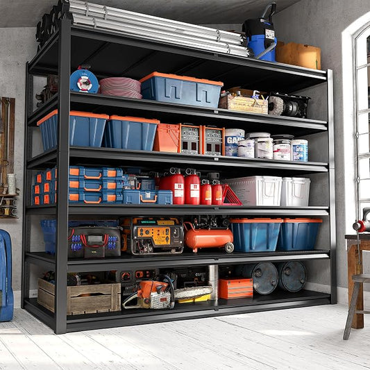 REIBII 84.1" H Garage Shelving, 3500LBS Storage Shelves Heavy Duty, Adjustable 6-Tier Metal Shelving for Commercial, Warehouse, Basement, Garage,Shop, 55.1" W x 25.8" D x 84.1" H
