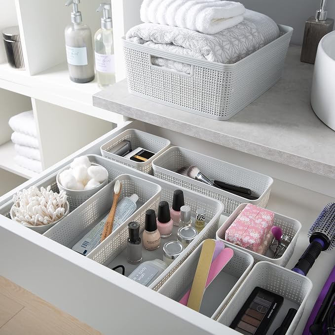 Simplify 10 Piece Organizing Set | Multiple Size Bins | Multipurpose | Office | Desk | Dorm | Bathroom | Storage Basket | Small Items | Accessories | Grey